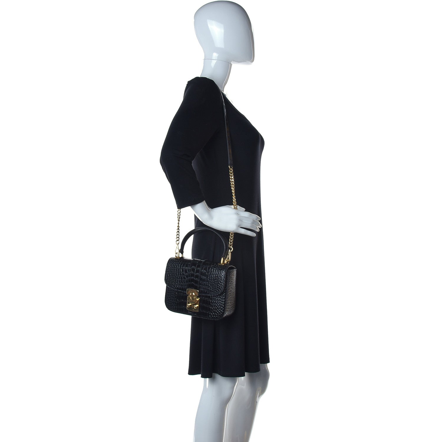 Miu Miu Crocodile Print Calfskin Top Handle Bag Black 2 of 9