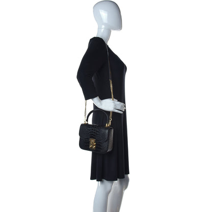 Miu Miu Crocodile Print Calfskin Top Handle Bag Black 2 of 9