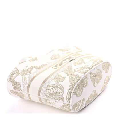 Christian Dior Canvas Embroidered Butterfly Brocart Hat Basket Bag White Gold 8 of 9