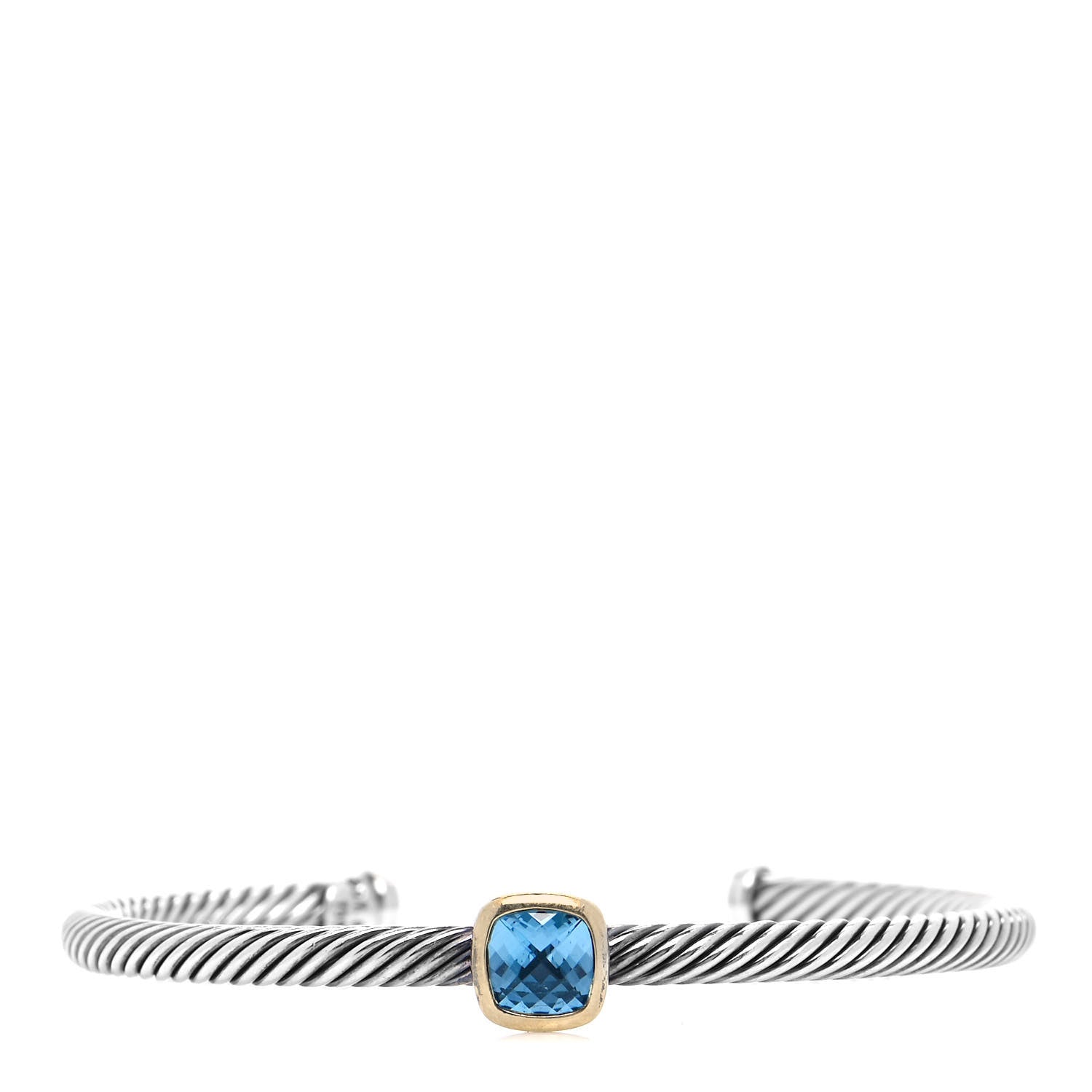 David Yurman Sterling Silver 18K Gold Blue Topaz 4mm Cable Classics Station Bracelet 1 of 4