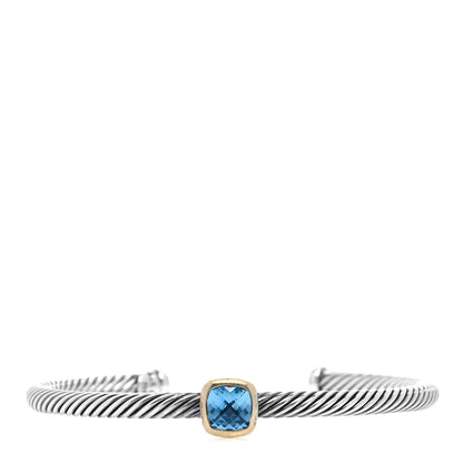 David Yurman Sterling Silver 18K Gold Blue Topaz 4mm Cable Classics Station Bracelet 1 of 4