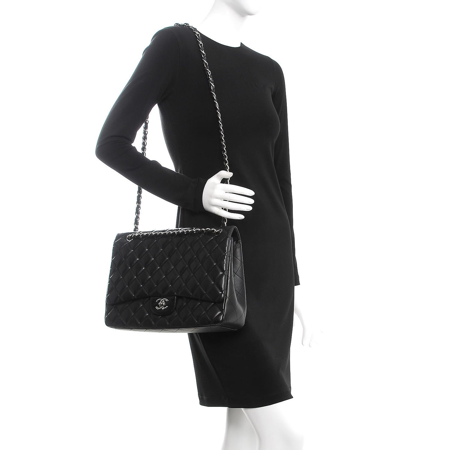 Lambskin Quilted Maxi Single Flap Black