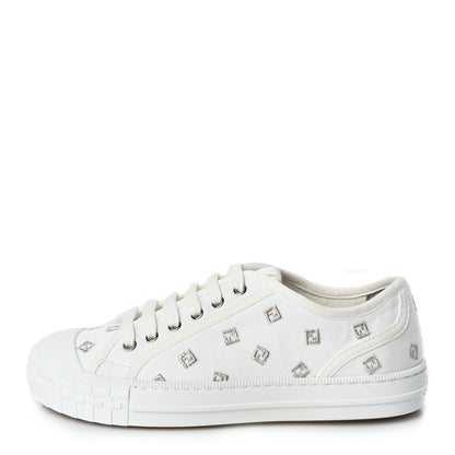 Fendi Canvas Lurex FF Womens Domino Low Top Sneakers 37 White 1 of 8
