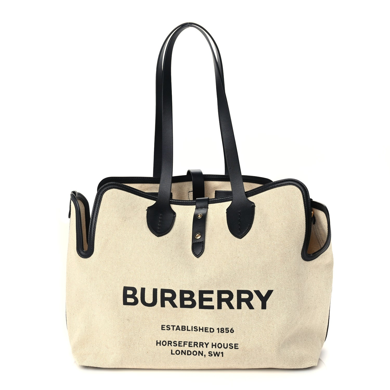 Burberry Cotton Soft Canvas Calfskin Medium Belt Tote Natural Black 1 of 8