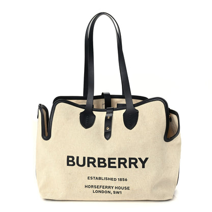 Burberry Cotton Soft Canvas Calfskin Medium Belt Tote Natural Black 1 of 8