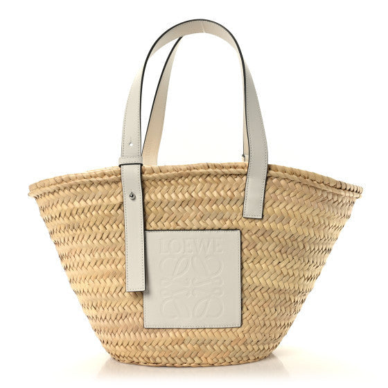 Raffia Small Basket Tote Bag Natural White