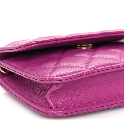 Chanel Lambskin Quilted CC Pearl Crush Card Holder With Chain Purple 8 of 9