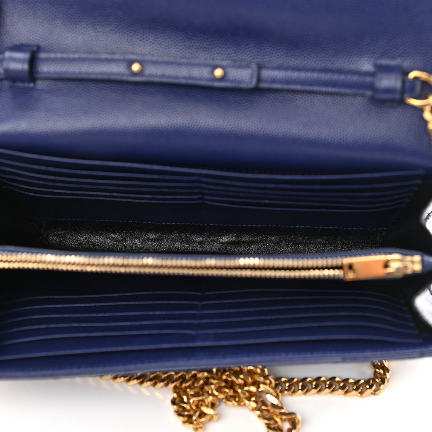 Grain De Poudre Matelasse Chevron Monogram Chain Wallet Navy
