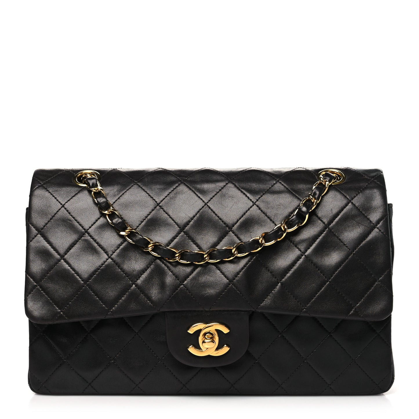 Lambskin Quilted Medium Double Flap Black
