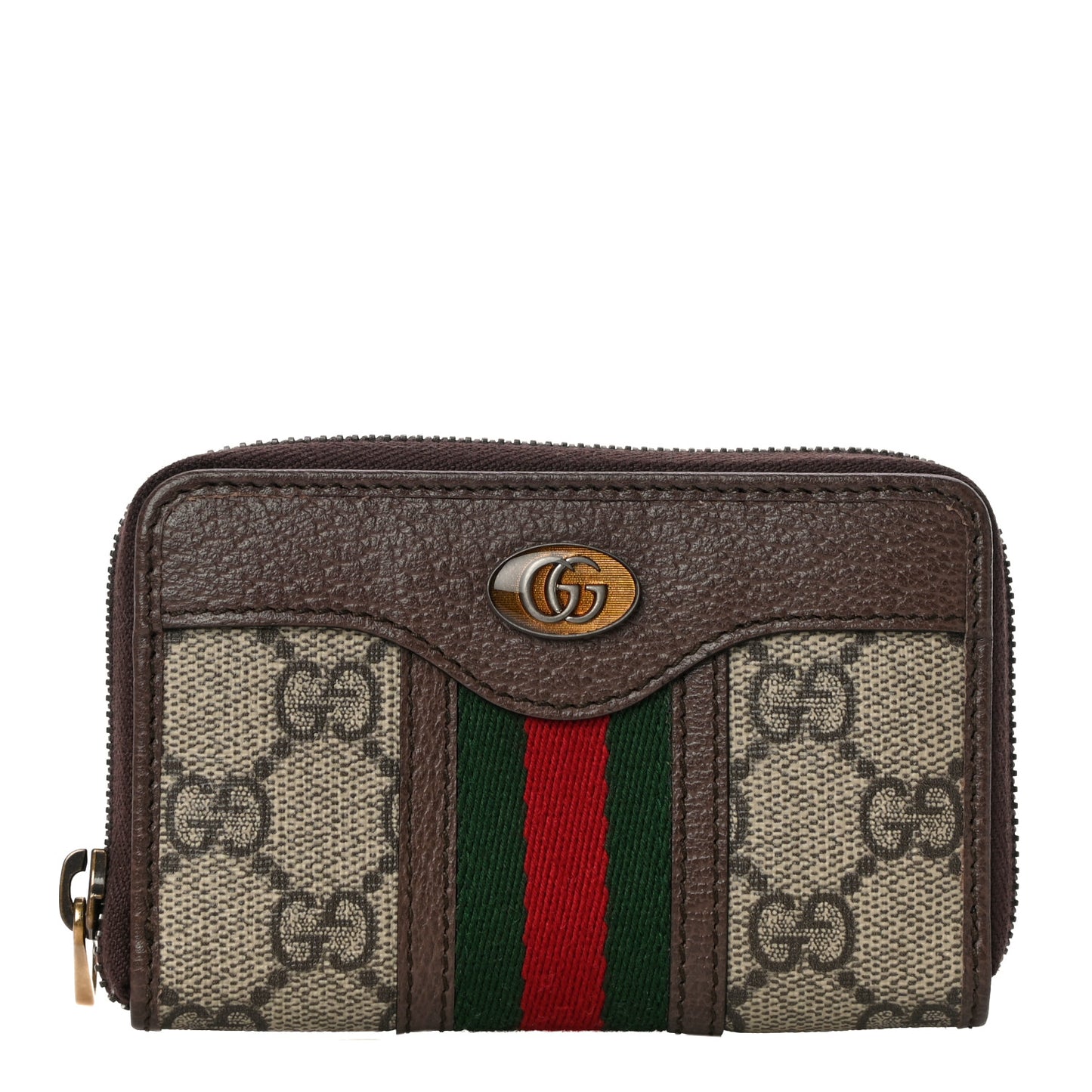 GG Supreme Web Ophidia Zip Around Card Case Brown
