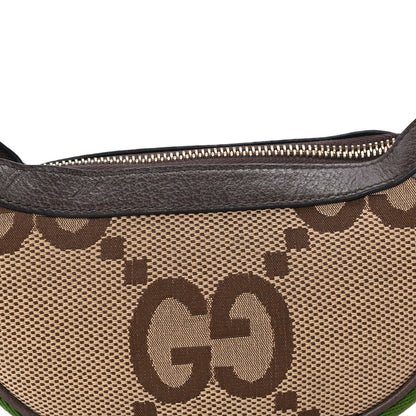 Gucci Monogram Jumbo GG Textured Dollar Calfskin Web Mini Ophidia Half Moon Hobo Camel Ebony New Acero 6 of 8