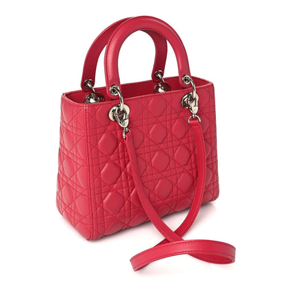 Christian Dior Lambskin Cannage Medium Lady Dior  Red 2 of 8