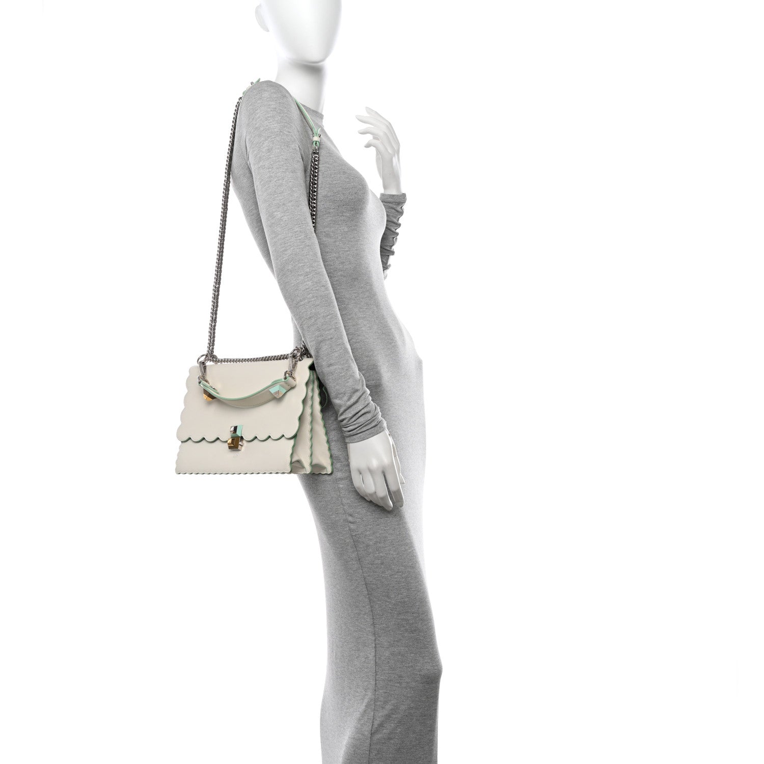 Fendi Vitello Liberty Scalloped Studded Kan I Shoulder Bag Bianco 2 of 11