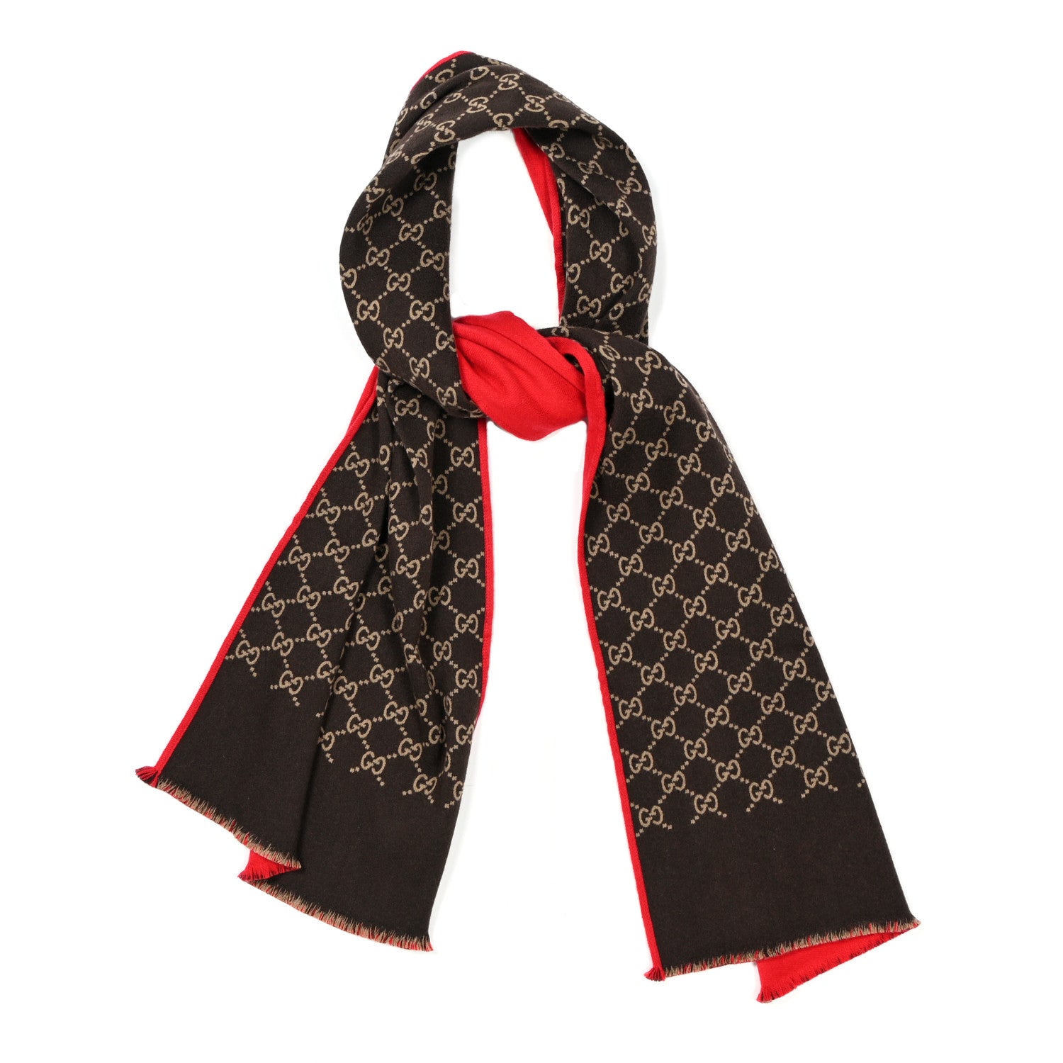Gucci Wool Silk GG Monogram Ripon Simple Scarf Flame 1 of 4
