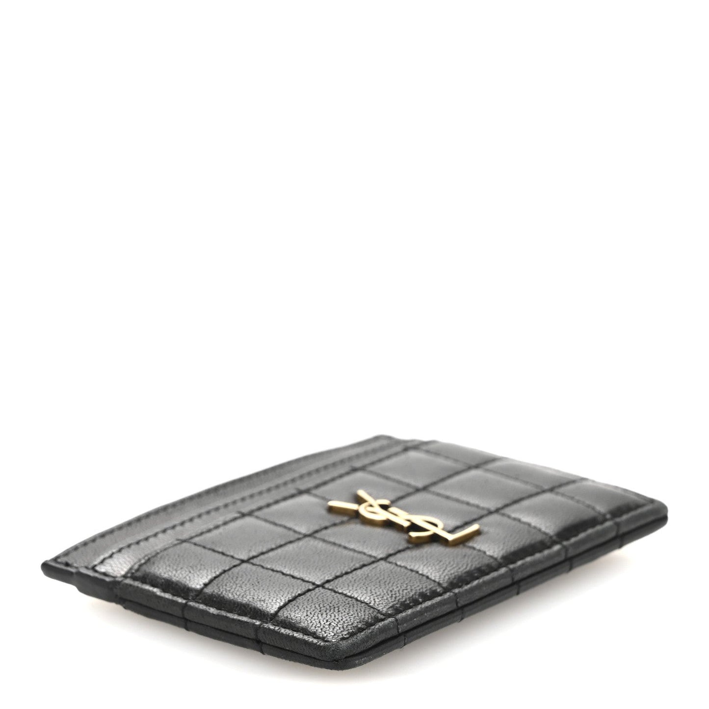 Lambskin Carre Quilted Cassandre Credit Card Case Black