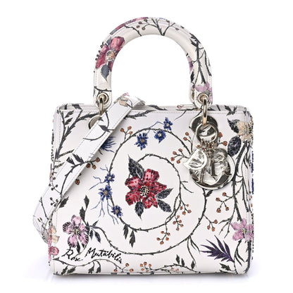 Christian Dior Calfskin Rosa Mutabilis Embroidered Medium Lady Dior  White Multicolor 1 of 7