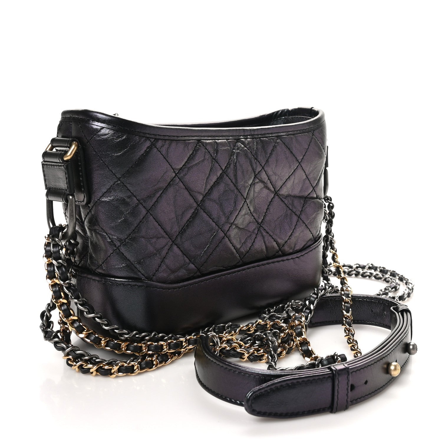 Chanel Iridescent Aged Calfskin Quilted Small Gabrielle Hobo Black 3 of 7