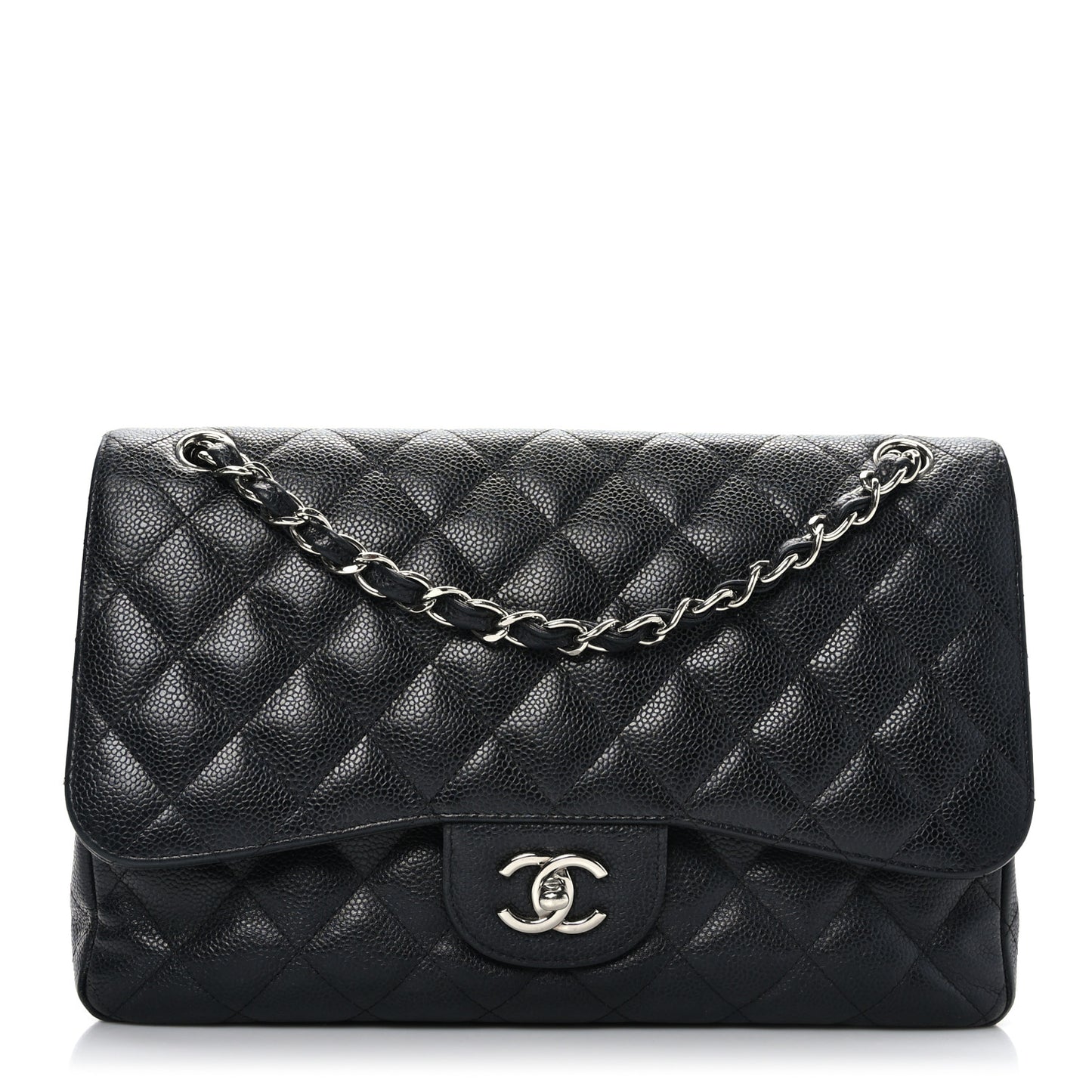 Caviar Quilted Jumbo Double Flap Black