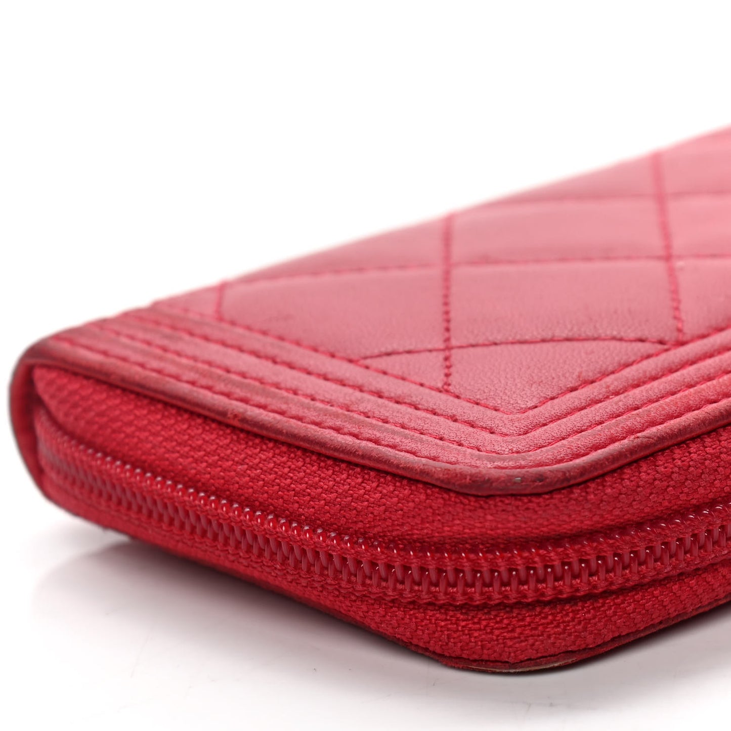 Lambskin Quilted Small Boy Zip Around Wallet Red