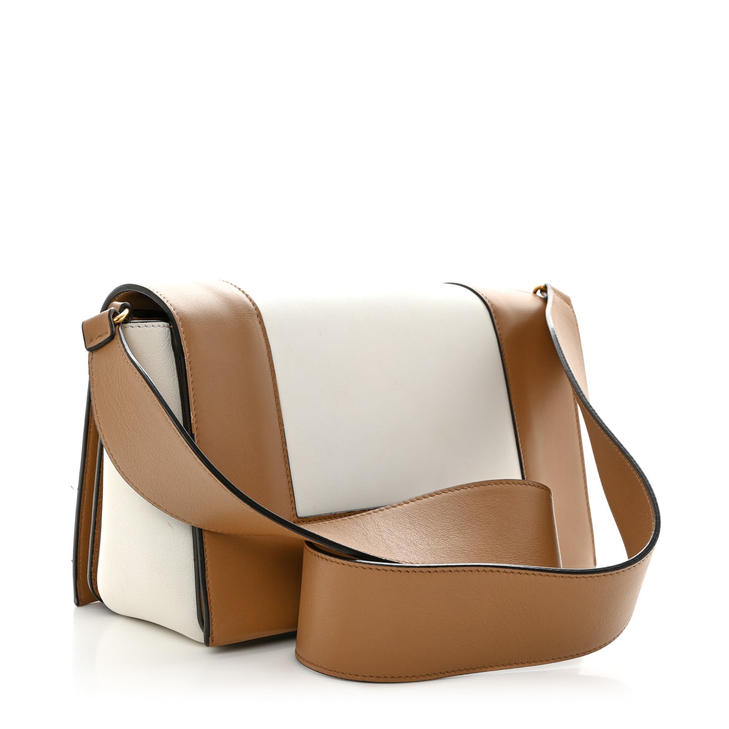 Shiny Smooth Calfskin Medium Frame Shoulder Bag Tan Optic White