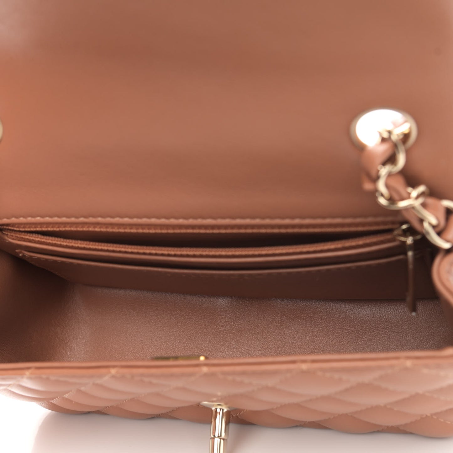 Lambskin Quilted Mini Rectangular Flap Brown