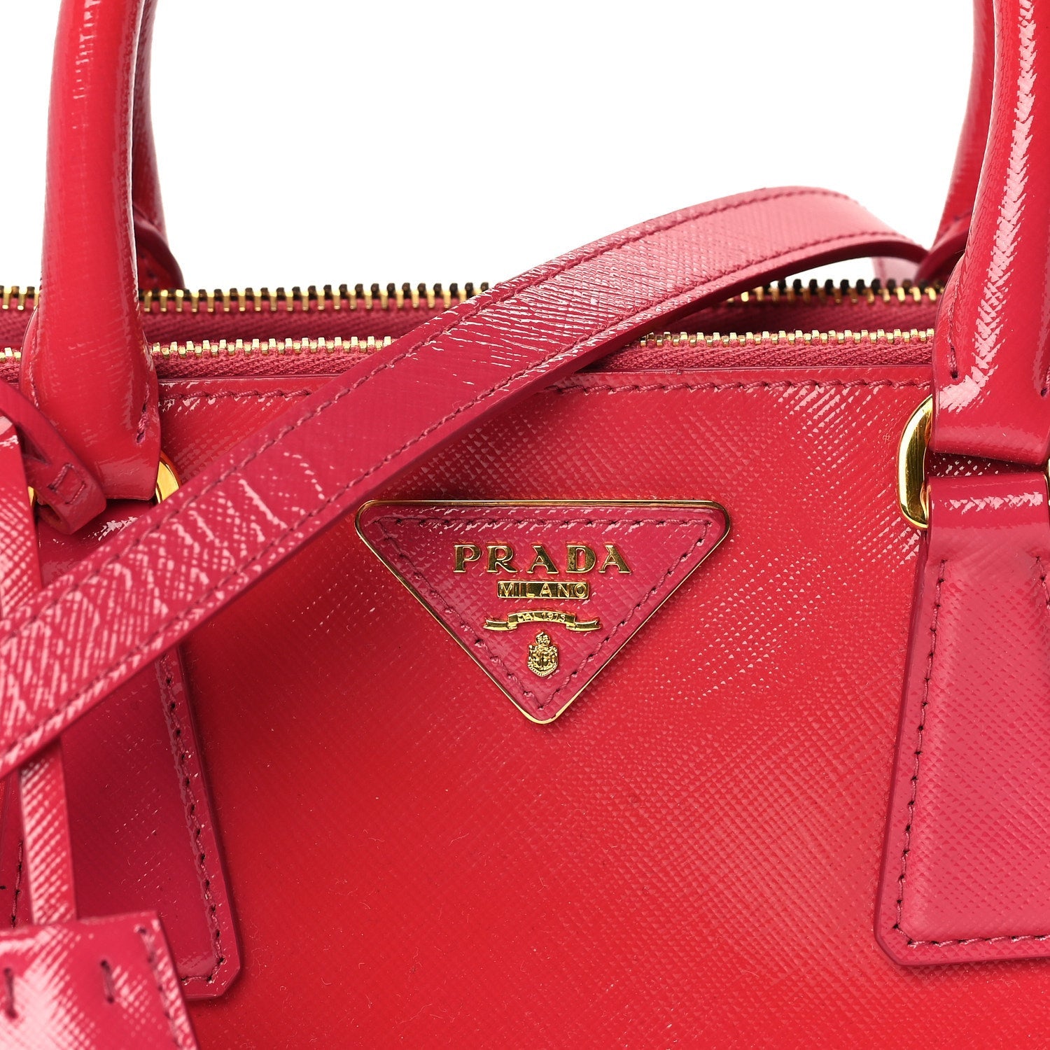 Prada Saffiano Vernice Mini Galleria Double Zip Tote Peonia 6 of 8