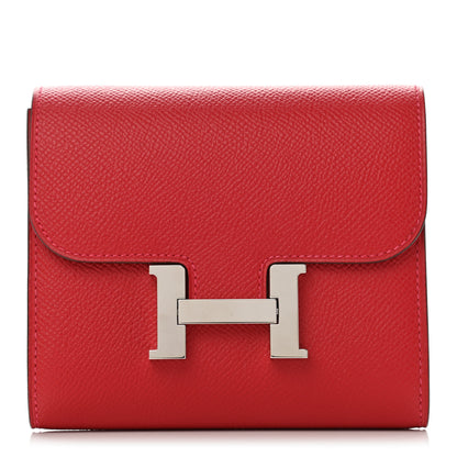 Hermes Epsom Constance Compact Passant Wallet Rouge Casaque 1 of 8
