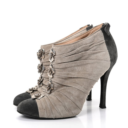 Chanel Suede Cap Toe Camellia Short Boots 40 Grey 3 of 9