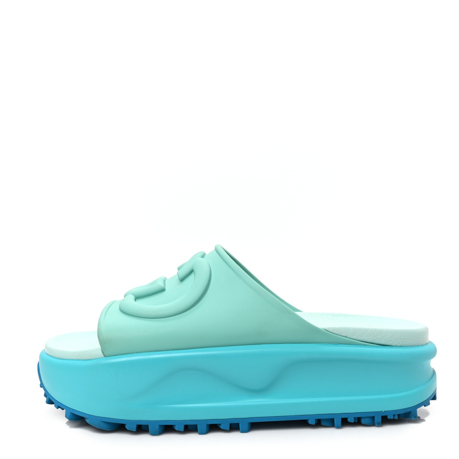 Gucci Soft Rubber Womens Interlocking G Platform 42mm Slide Sandals 38 Bright Aqua 1 of 7