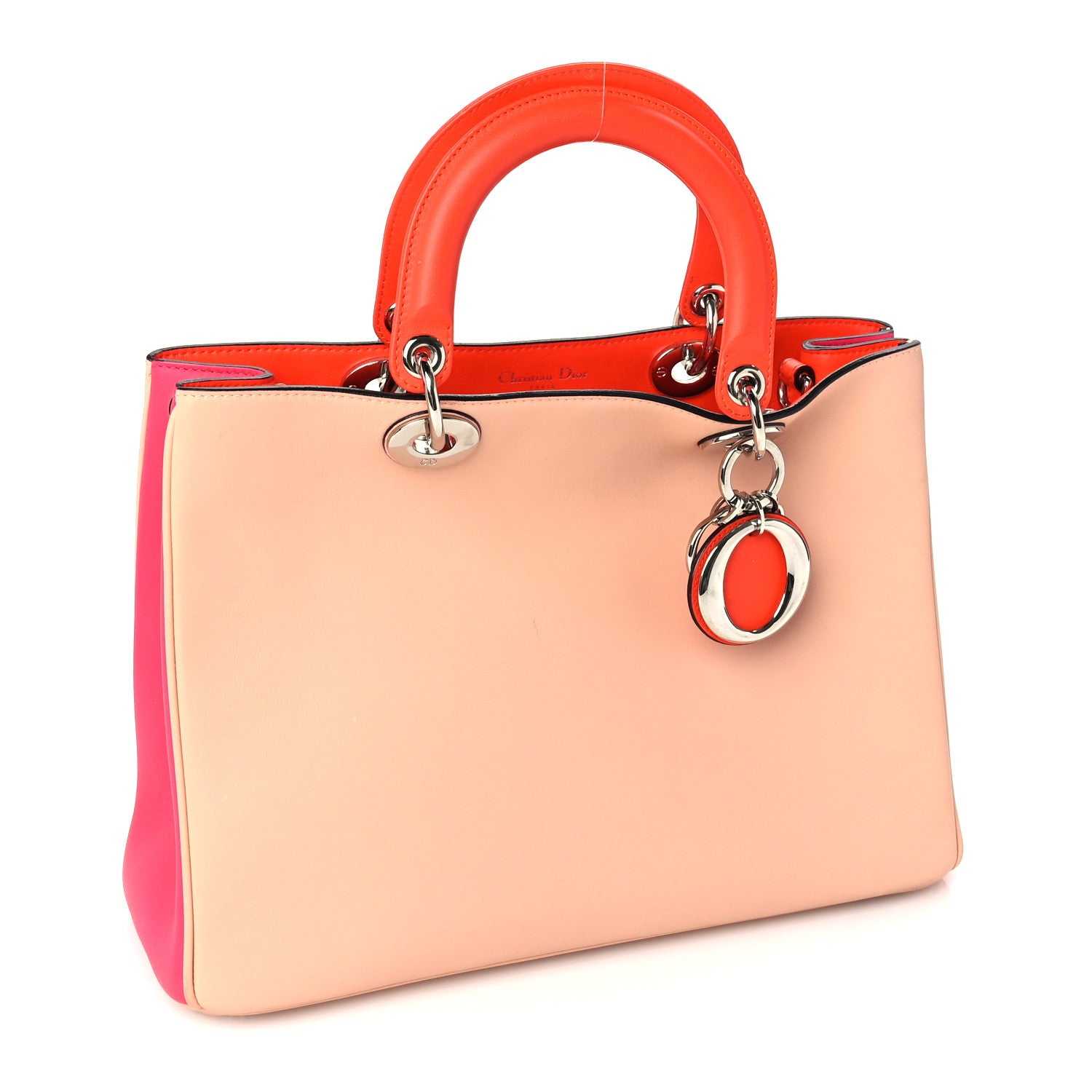 Christian Dior Smooth Calfskin Medium Tri-Color Diorissimo Tote Pink Fuchsia Orange 2 of 8
