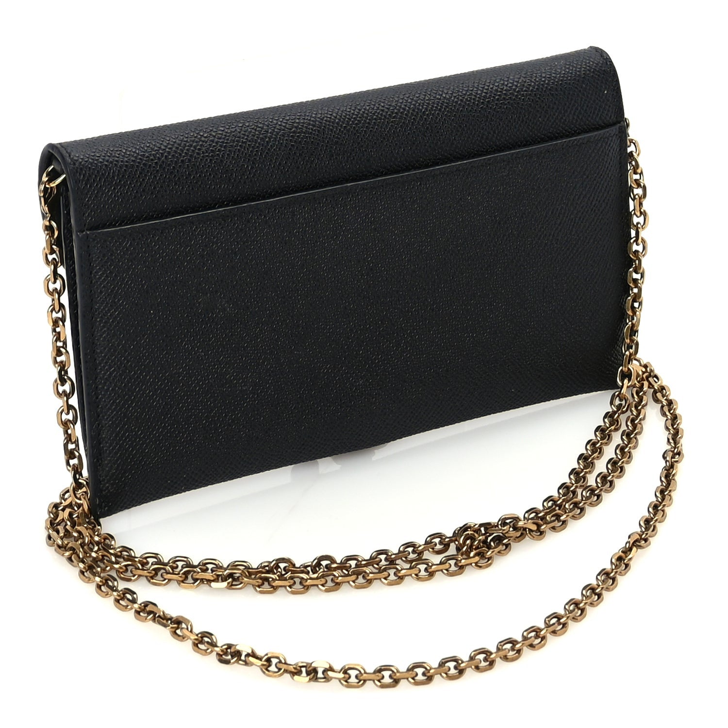Christian Dior Grained Calfskin Saddle Chain Wallet Pouch  Black 2 of 8