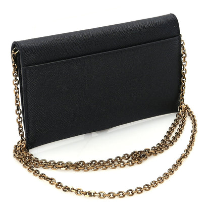 Christian Dior Grained Calfskin Saddle Chain Wallet Pouch  Black 2 of 8