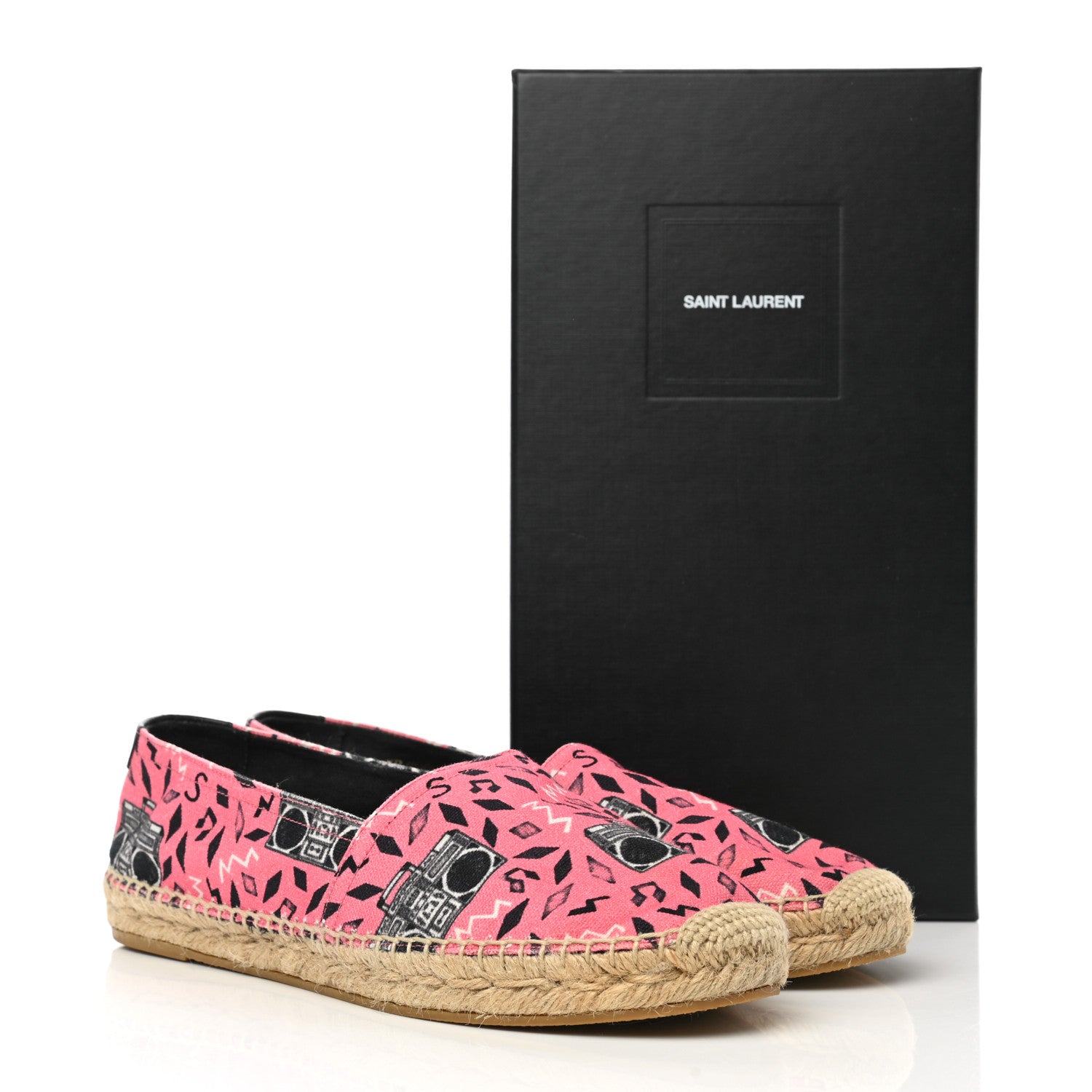 Saint Laurent Canvas Radio Print Espadrilles 39 Pink Black 9 of 9