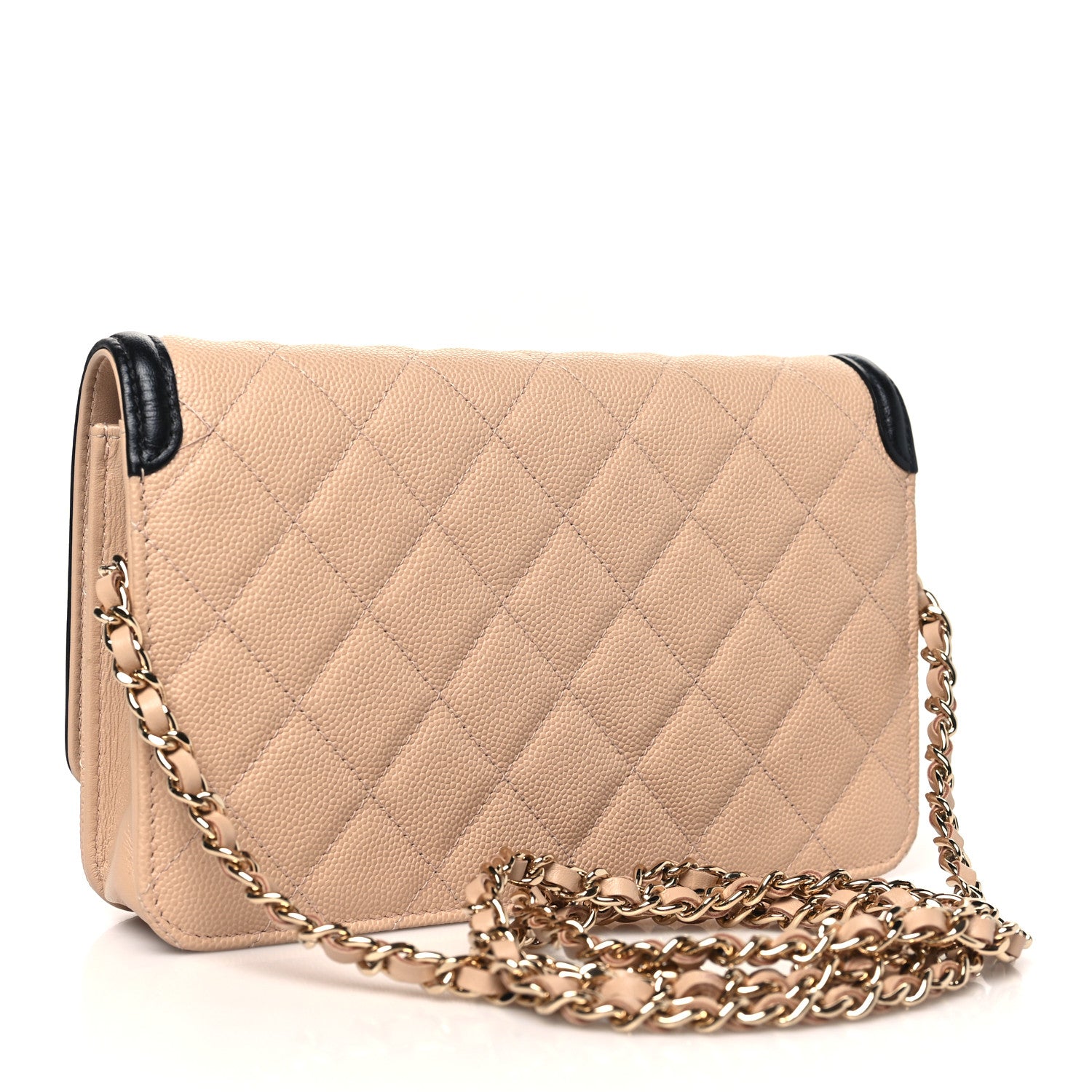 Chanel Caviar Quilted CC Filigree Wallet On Chain WOC Beige Black 3 of 12