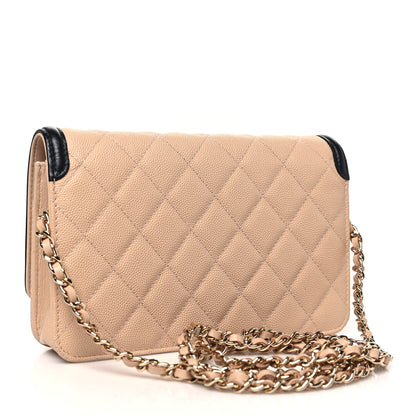 Chanel Caviar Quilted CC Filigree Wallet On Chain WOC Beige Black 3 of 12