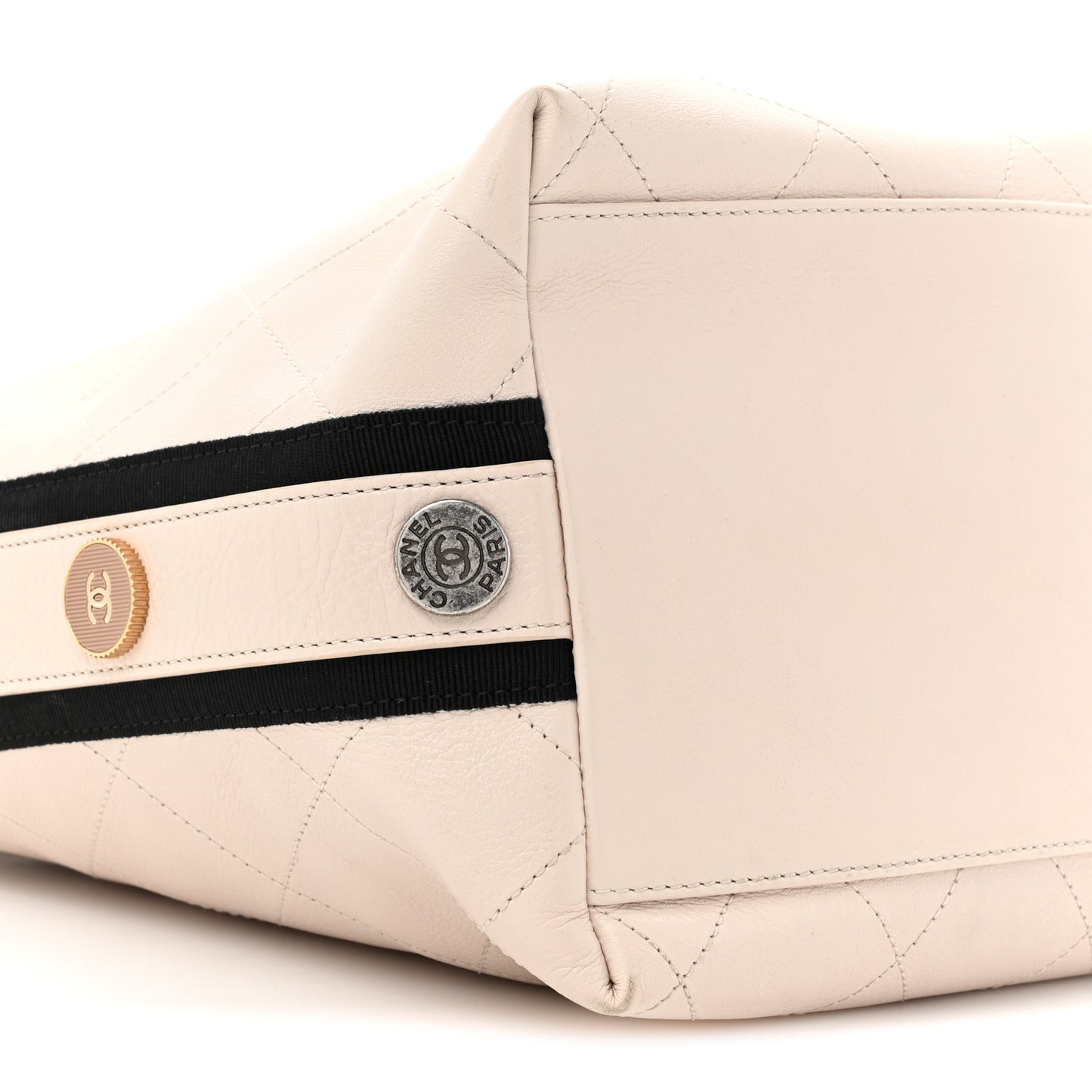 Calfskin Stitched Large Button Up Hobo Ivory Black