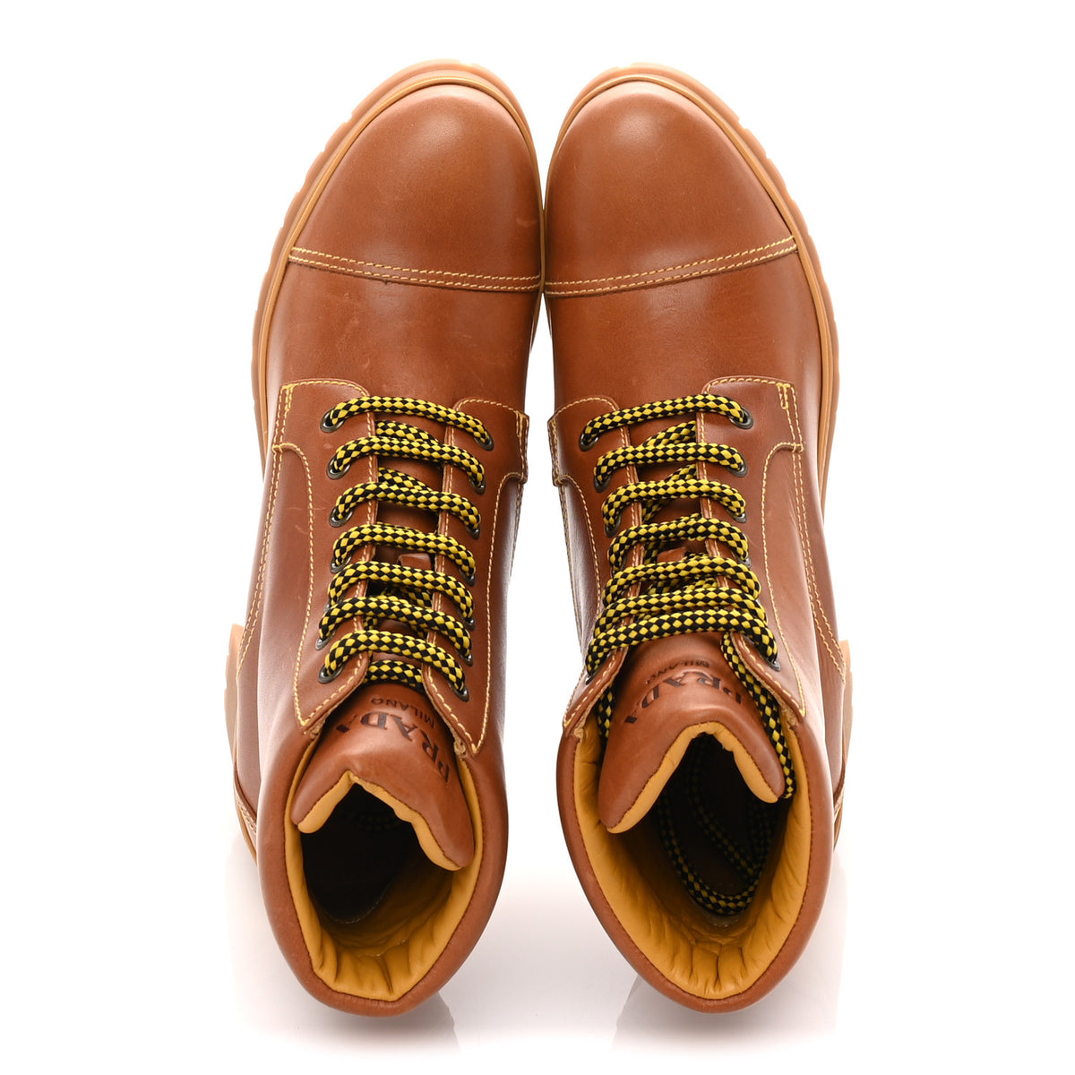 Prada Vitello Lace Up Boots  39 Cognac 5 of 7