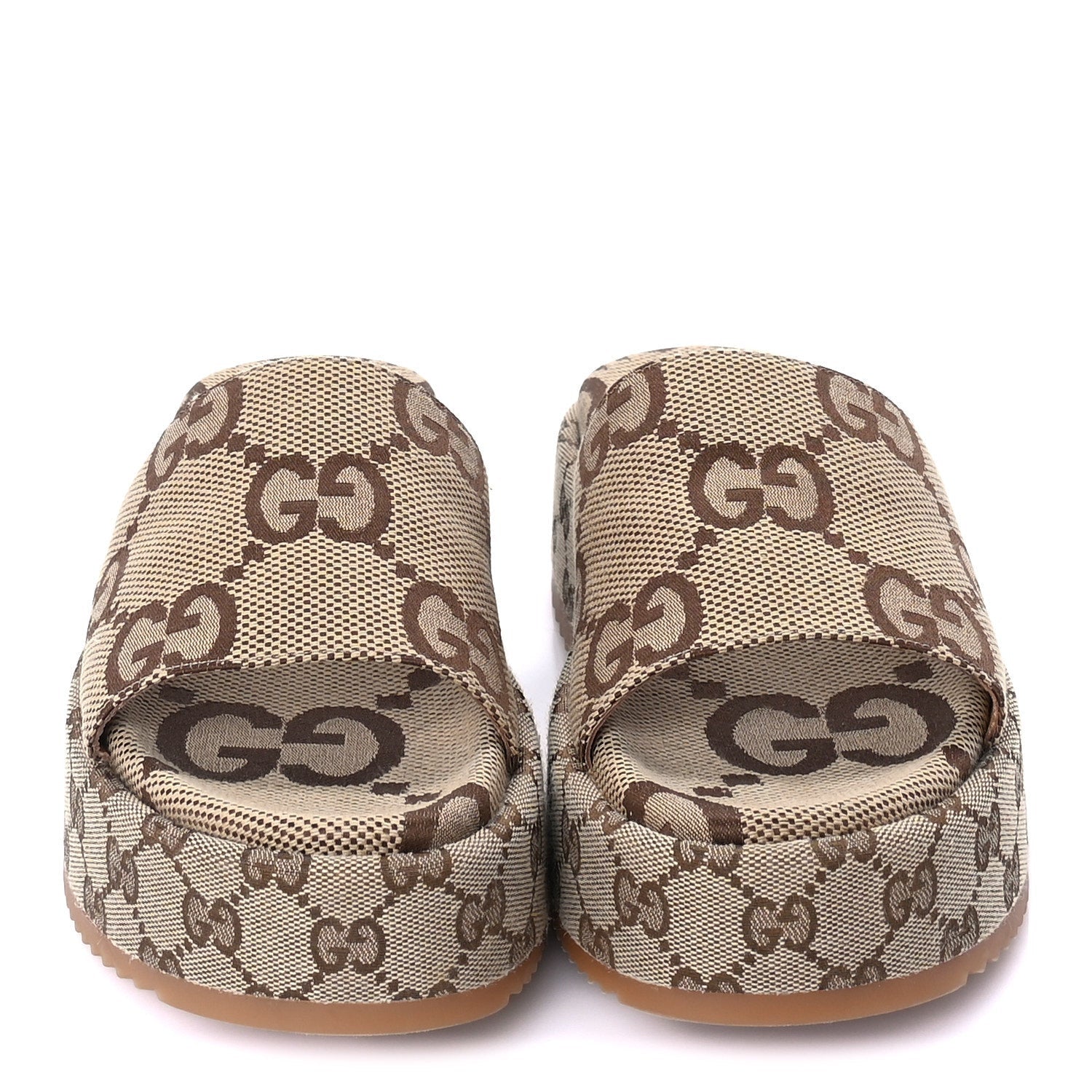 Gucci Monogram Maxi GG Angelina Platform 55mm Slide Sandals 39  Camel Ebony 3 of 8