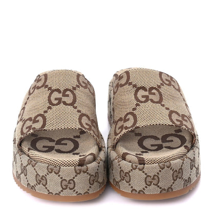 Gucci Monogram Maxi GG Angelina Platform 55mm Slide Sandals 39  Camel Ebony 3 of 8