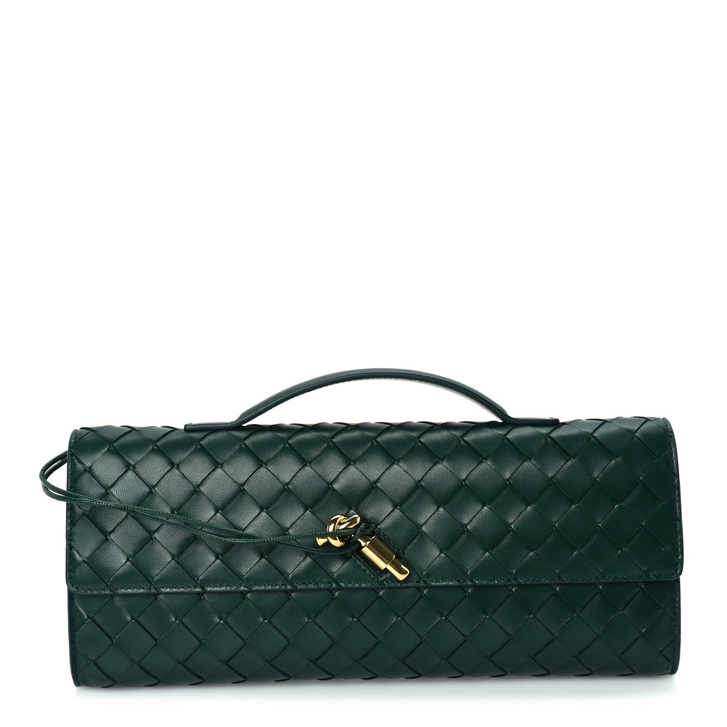 Nappa Intrecciato Long Andiamo Top Handle Clutch  Emerald Green