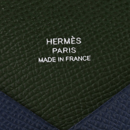 Hermes Epsom Verso Calvi Card Case Bleu Saphir Vert Anglais 6 of 8