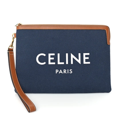 Celine Jacquard Calfskin Small Pouch Navy Tan 1 of 7
