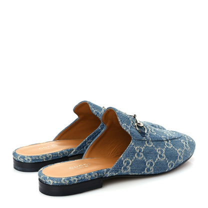 Gucci New Denim GG Malaga Kid Womens Princetown Slippers 39.5 Light Blue Royale 5 of 8
