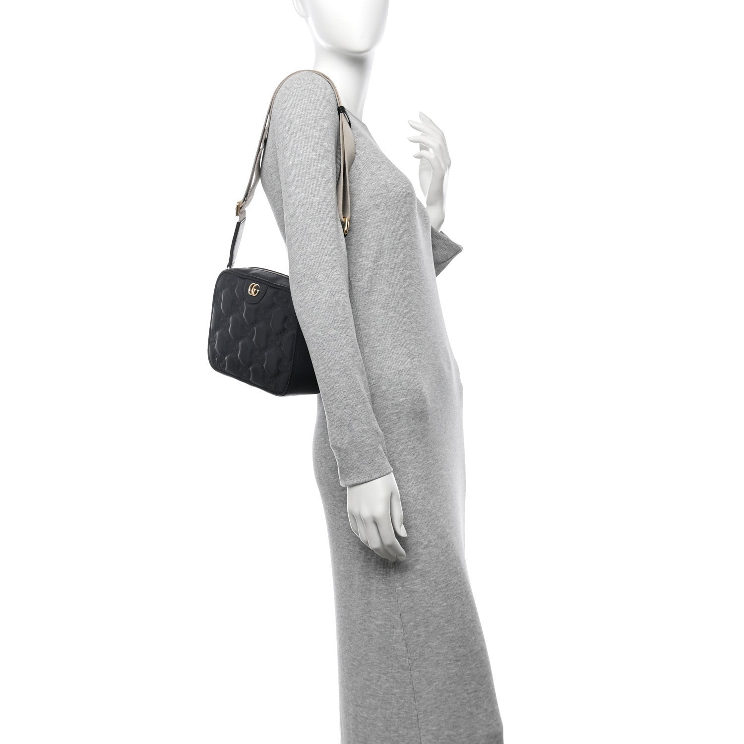 Gucci Calfskin GG Matelasse Shoulder Bag Black Natural 2 of 7