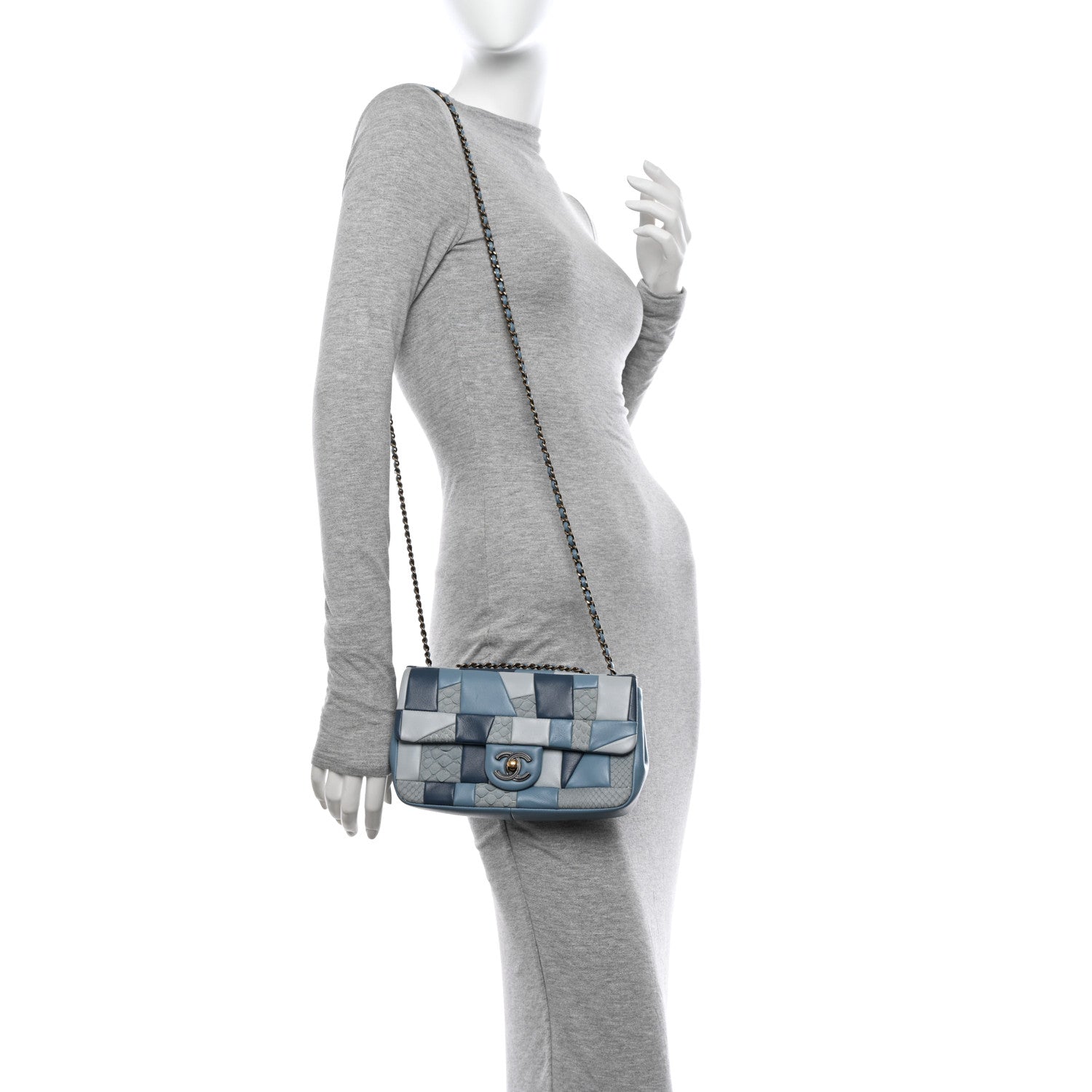 Chanel Snakeskin Lambskin Patchwork Small Flap Blue 2 of 14