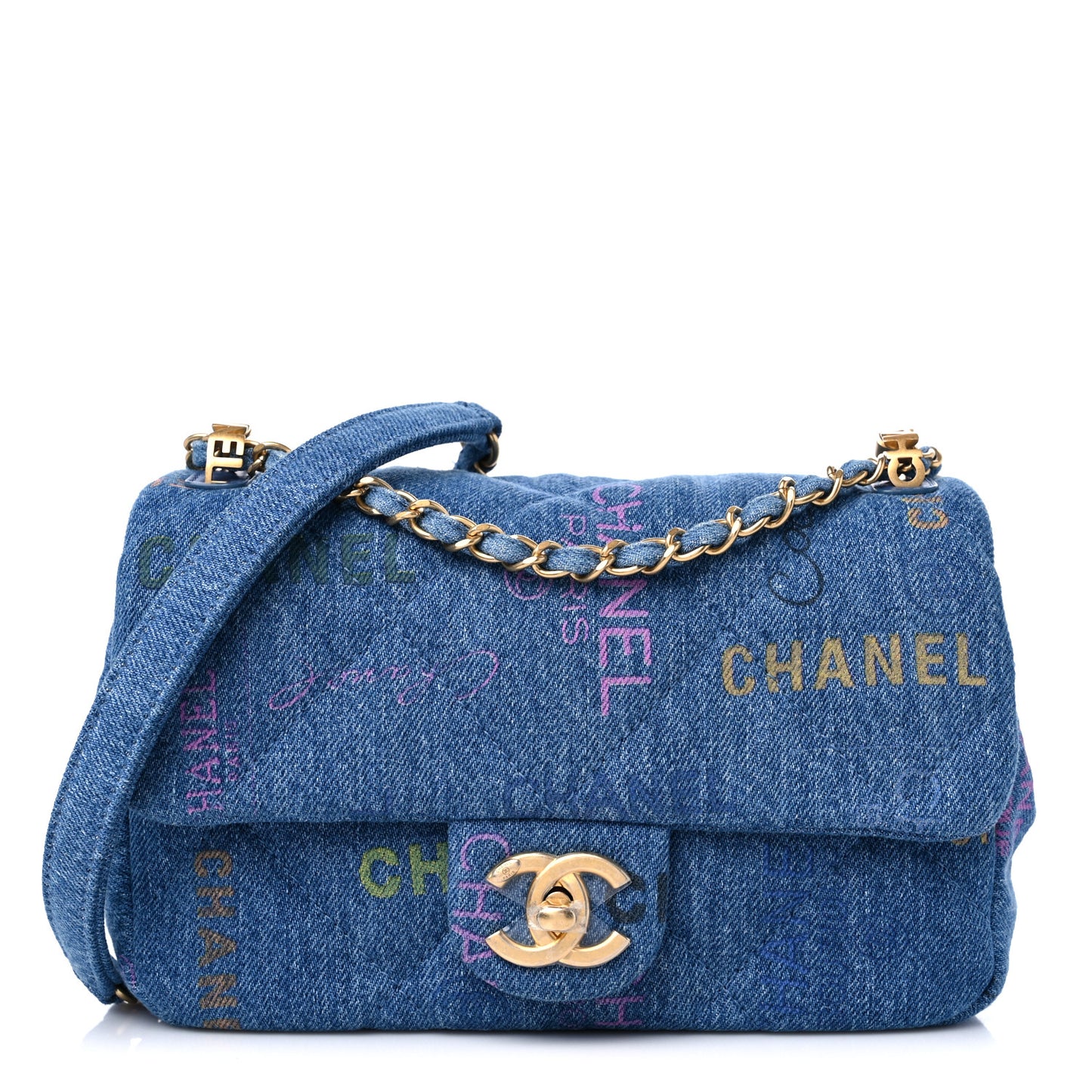 Denim Quilted Mini Denim Mood Rectangular Flap Blue Multicolor