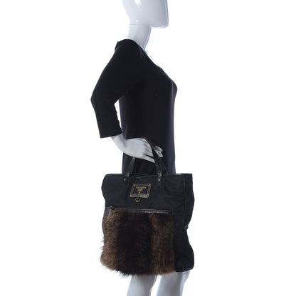 Prada Tessuto Nylon Fur Front Pocket Tote Black 3 of 9