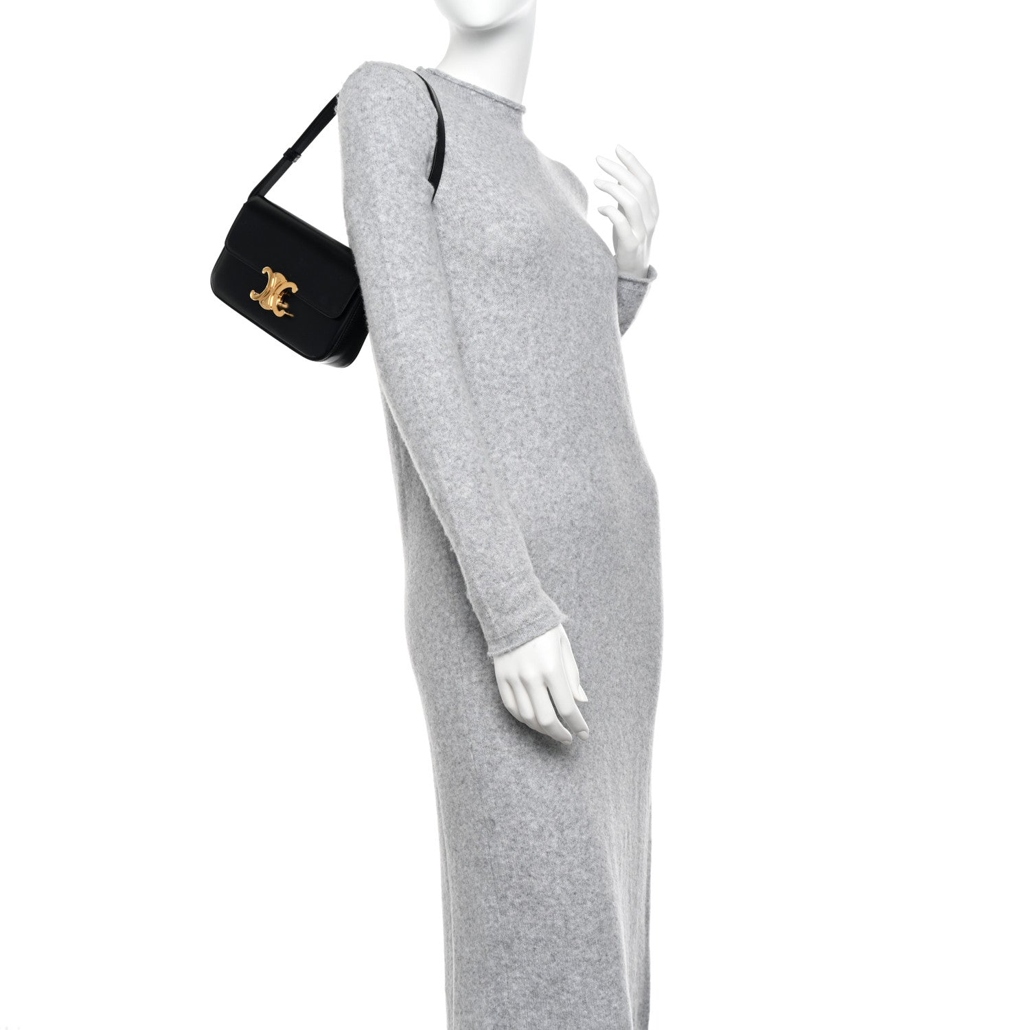 Celine Shiny Calfskin Triomphe Shoulder Bag Black 3 of 12