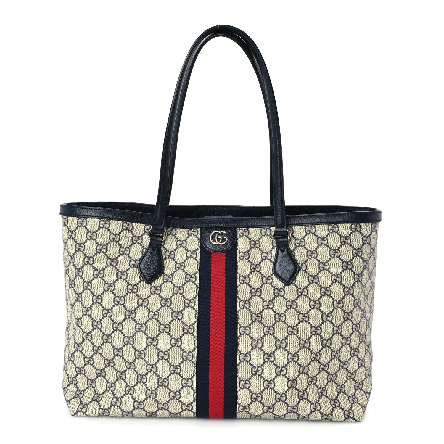 Gucci GG Supreme Monogram Textured Calfskin Web Medium Ophidia Shopping Tote Beige Blue 1 of 8