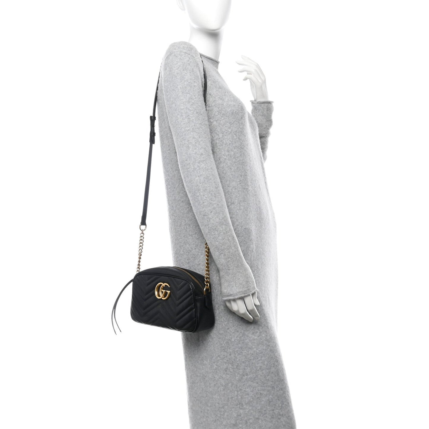 Calfskin Matelasse Small GG Marmont Chain Shoulder Bag Black